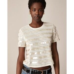 J.Crew Womens Crochet Ivory Short Sleeve Top Shirt Sequins Party Going Out Sz‎ S
